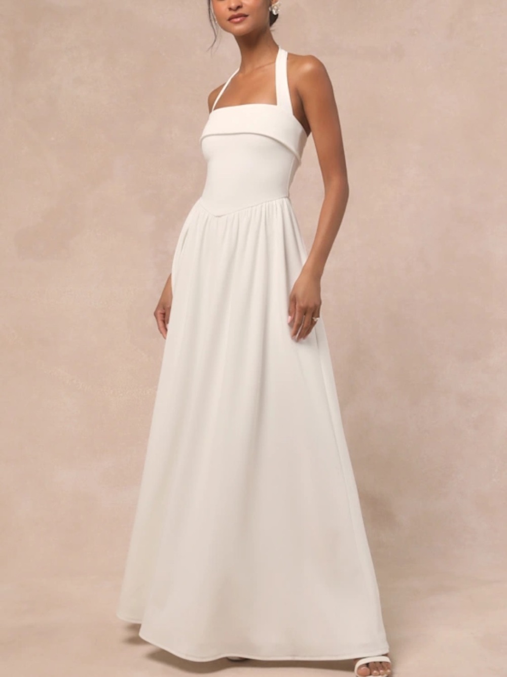 Lulu's Telia White Halter Maxi Dress